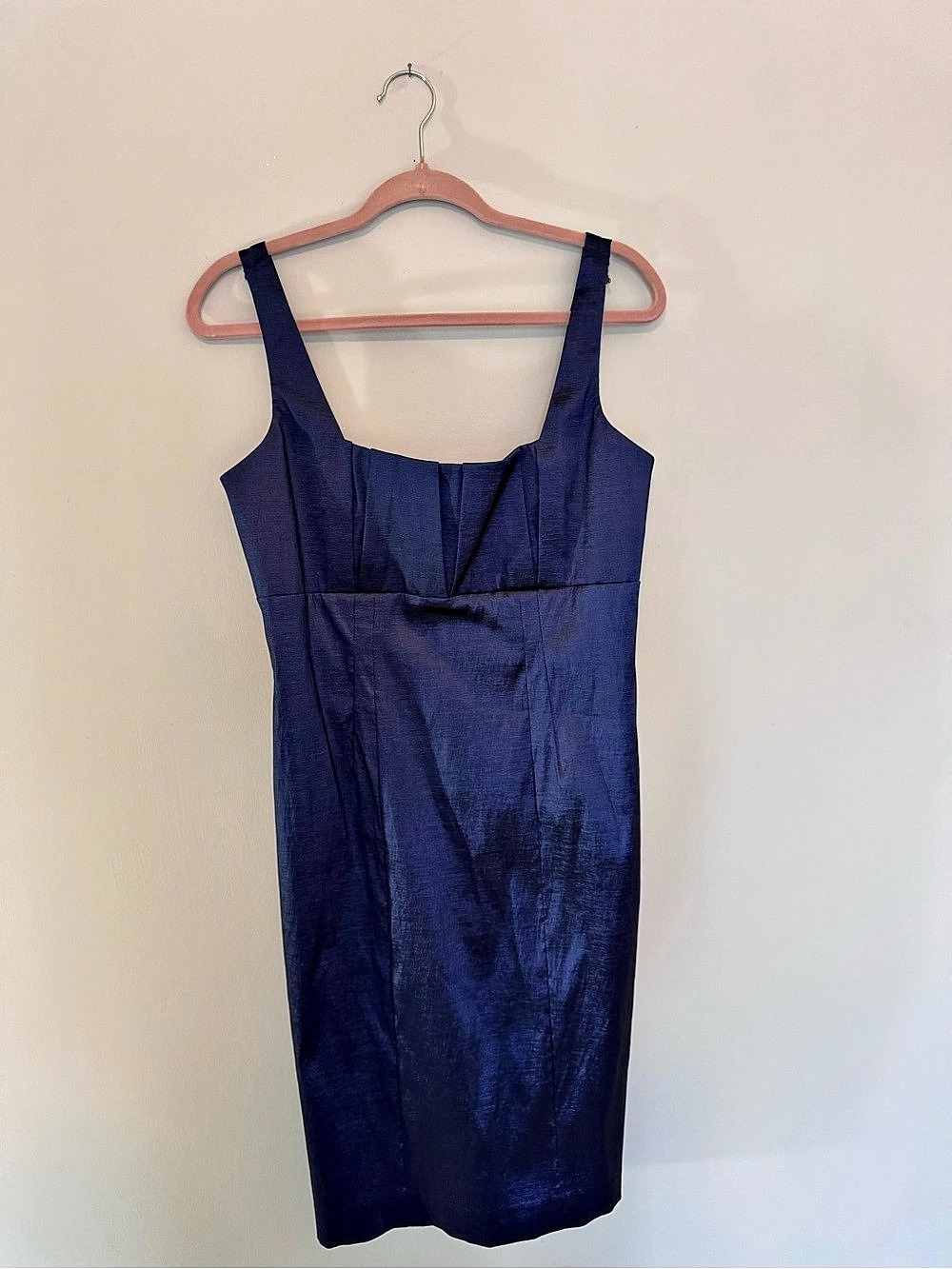 NWT Calvin Klein Metallic Sapphire Blue Pleated Bodice Sheath Dress Size 8